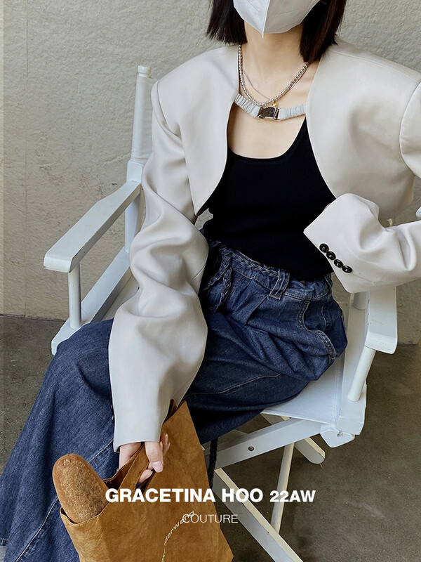 [GRACETINA HOO] textured hyperbolic chic square collar universal all-match knitted vest/sling with artifact Z849