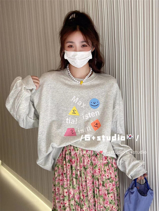 New in Autumn! [G+] Smiley Print Loose Sweater YS1-21033# WTT