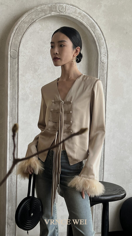 Autumn is new! [VRNCE] New Chinese design niche V-neck short jacket 5313# XYJ