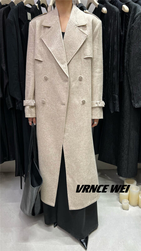 New in autumn! [VRNCE] Big-name simple double-breasted fashion windbreaker (with belt) 5385-1# XYJ