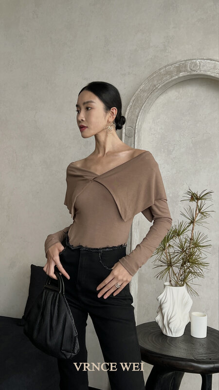 New in early autumn! [VRNCE] One-shoulder slim fit shirt 5316# XYJ