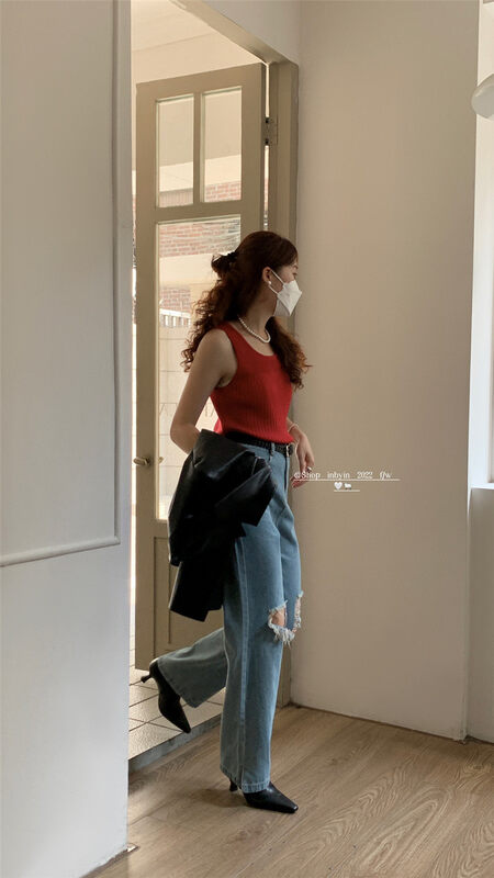 New in autumn! [IN BY IN] round neck solid color knitted vest/sling 1008# ZJY