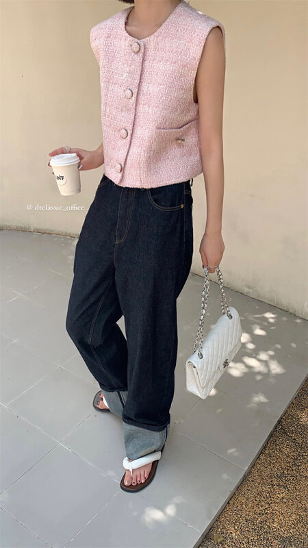 New in early autumn!【DT CLASSIC】French style small fragrant striped breasted short vest D5097-C1# JHY