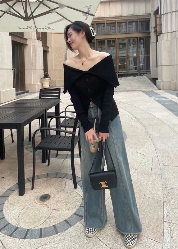 New in autumn! [BINGBING] One-shoulder slim fit warm sweater 8630# XYJ