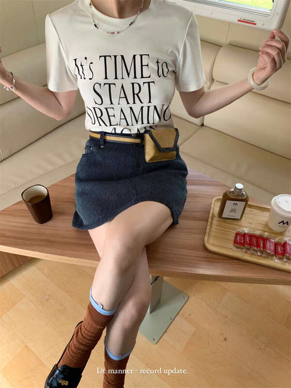 New in early autumn! [DT CLASSIC] Korean round neck letter printed short-sleeved T-shirt D4868-C3# JHY