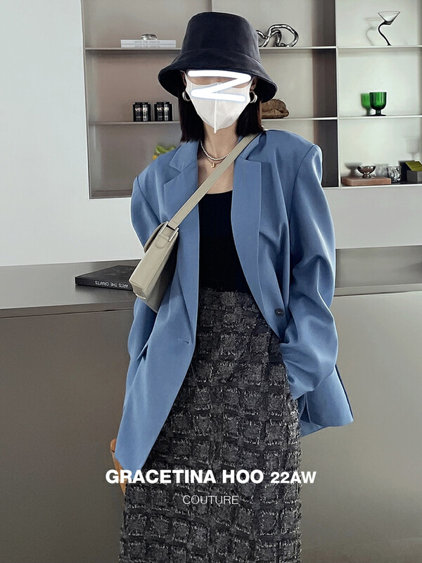 Original price 178.99! [GRACETINA HOO] Good version one button shoulder pad back slit suit WT6165