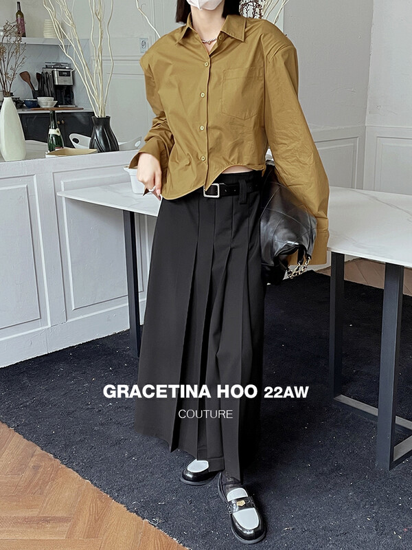 [GRACETINA HOO] Small retro high waist A-line pleated skirt BQ2241