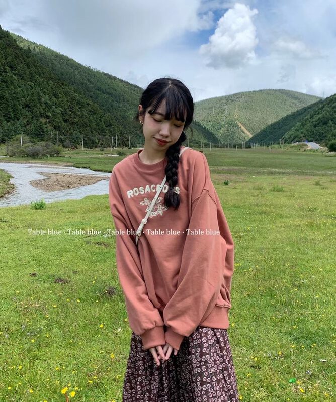New Autumn!【TABLE BLUE】Korean Loose Embroidered Sweatshirt 3053# LSW