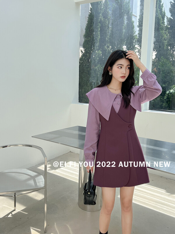 New in early autumn!【EI FI YOU】Large lapel long-sleeved shirt + side button pleated vest skirt suit 5139# LSL