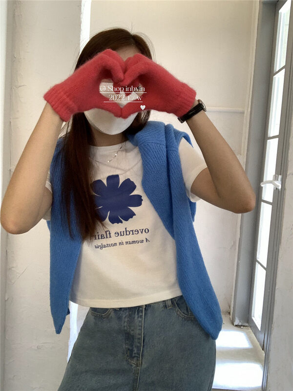 【IN BY IN】Simple flower short all-match short-sleeved T-shirt 1101# ZJY