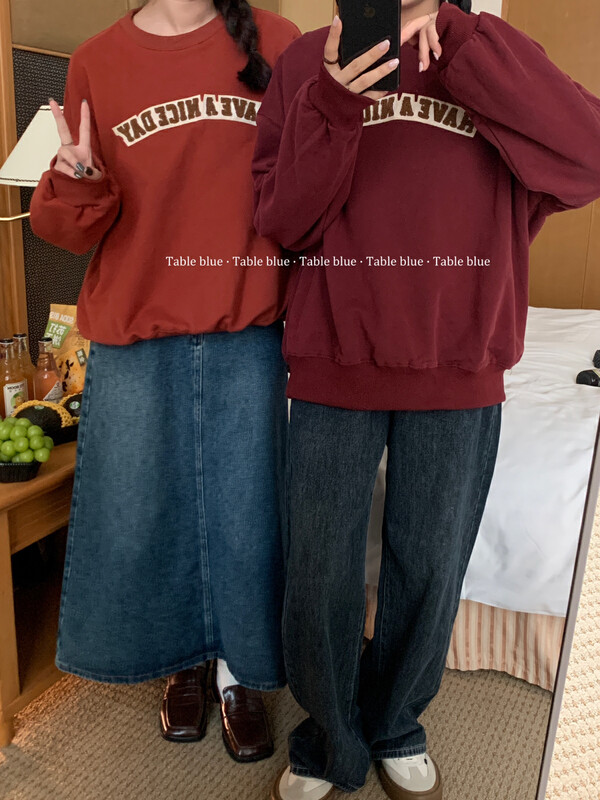 New Autumn!【TABLE BLUE】Korean Simple Towel Embroidered Sweater T3097# LSW