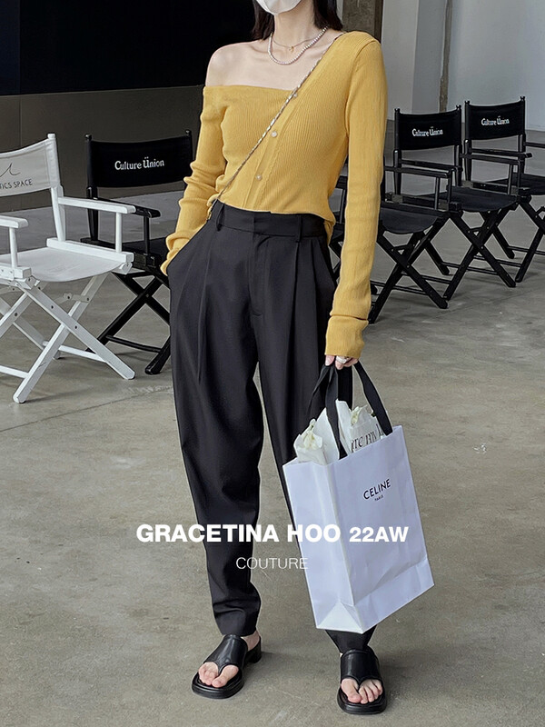 Original price 88.99! [GRACETINA HOO] Design pleated tapered foot casual pants K9220
