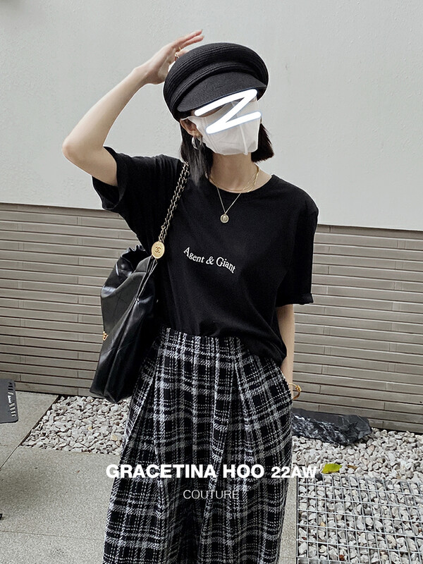 【GRACETINA HOO】Simple Loose Letter Print Short Sleeve T-Shirt T3181