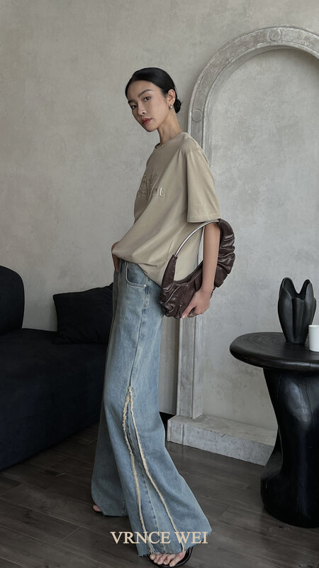 New in autumn! [VRNCE] letter embroidery fashion short-sleeved T-shirt YS1-5378# XYJ