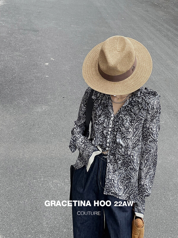 【GRACETINA HOO】Exclusive Printed French Vintage Floral Heavy Industry Shirt CS6223