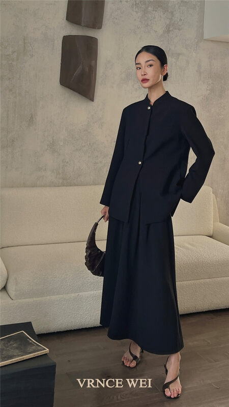 New in autumn! [VRNCE] Big-name simple high-waisted solid color pleated skirt 5339B# XYJ