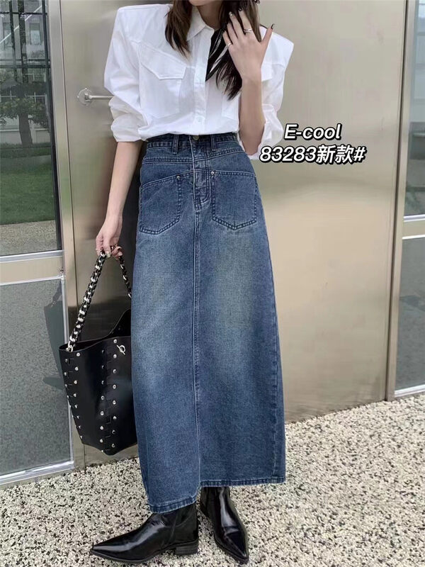 New in autumn! [Pants and denim] Temperament high waist denim skirt 83283# HJY