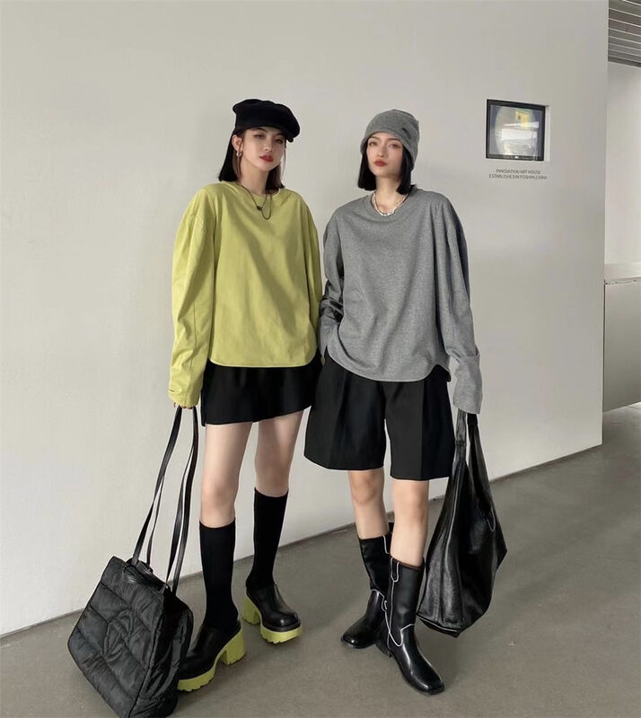 New in early autumn! [HYSO] round neck basic solid color long-sleeved T-shirt 8992# XJ