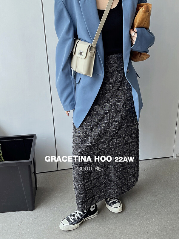 [GRACETINA HOO] Small fringed three-dimensional jacquard skirt BQ2199