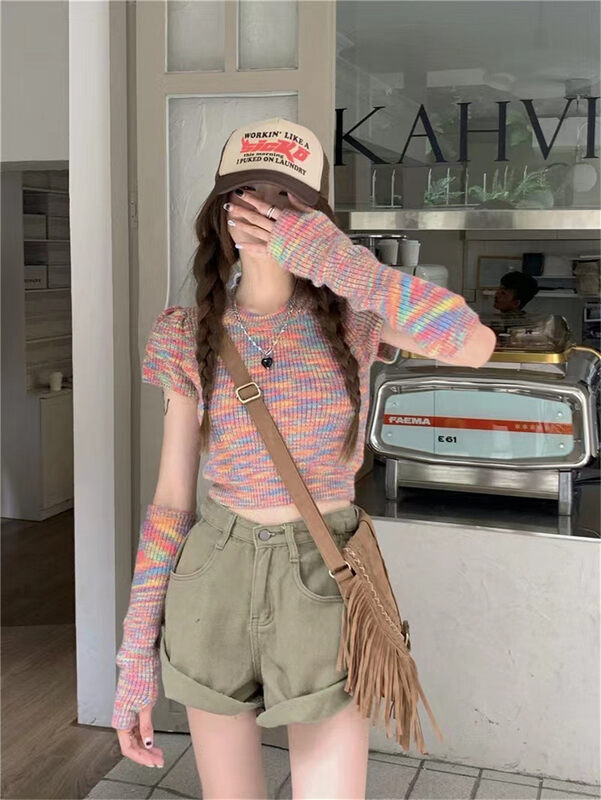 New in autumn!【BINGBING】Rainbow sweet and gentle warm sweater (with sleeves) 8617# XYJ