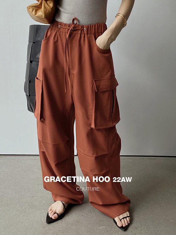 【GRACETINA HOO】Nice simple silhouette straight-tube overalls casual pants K8290