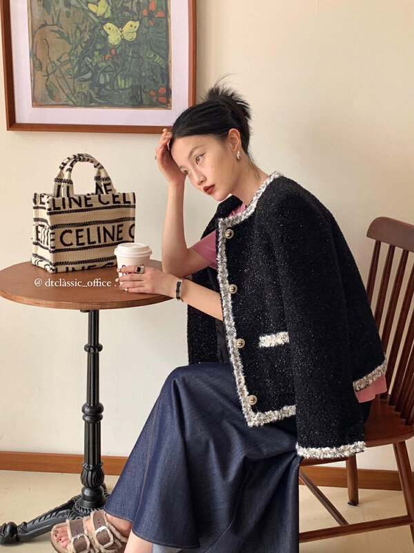 New in autumn!【DT CLASSIC】Single-breasted color-blocking small fragrance short coat D4996# JHY