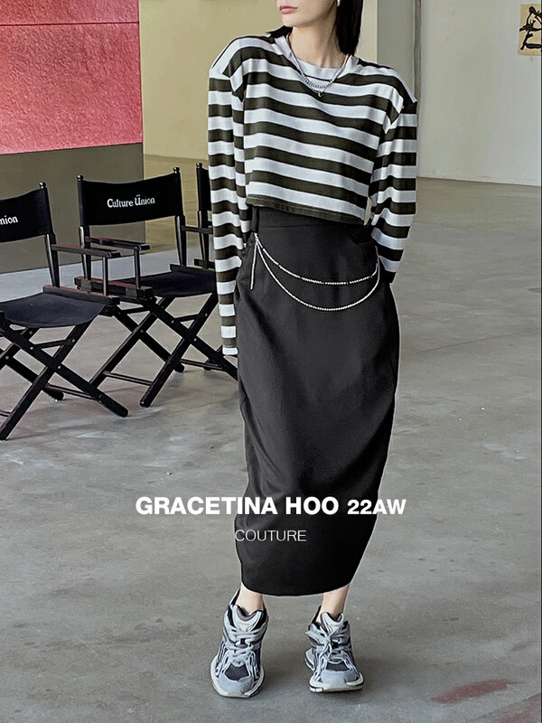 [GRACETINA HOO] Design Chain Irregular Skirt Skirt BQ6238