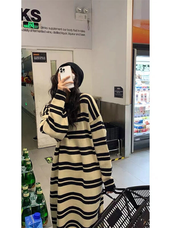 New in autumn! [BINGBING] Round neck striped loose dress YS1-8650# XYJ