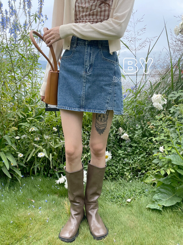 New in early autumn!【BEST OF YOU】Slit high waist thin lady denim skirt 6893# HBX