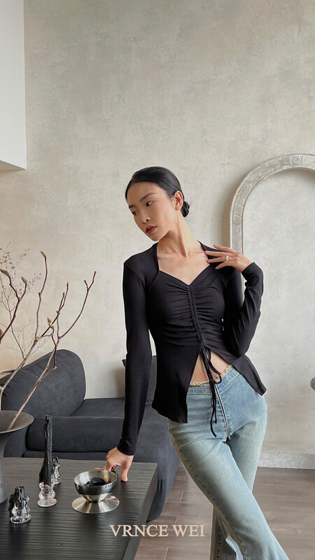 New in autumn! [VRNCE] big-name simple drawstring slim fit long-sleeved T-shirt 5310# XYJ