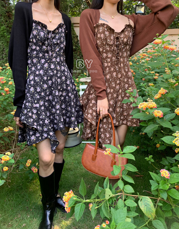 New in autumn!【BEST OF YOU】French pure lust babes style irregular floral dress 9931# HBX