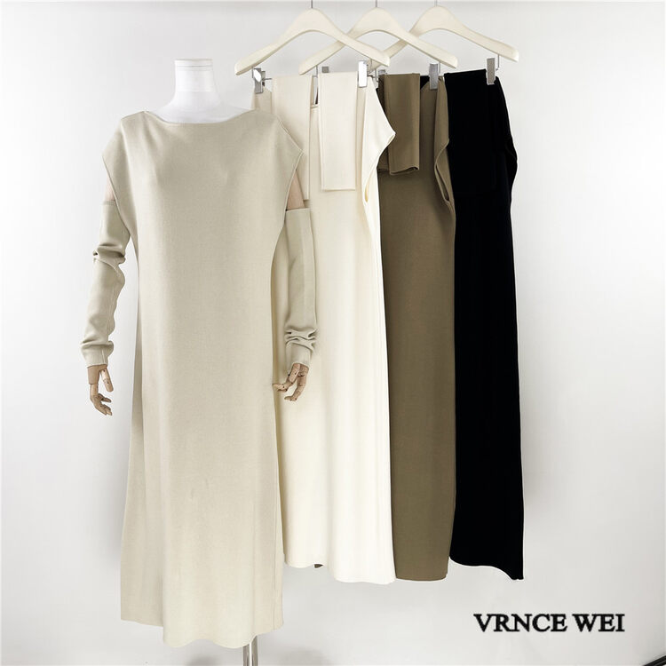 Autumn is new! [VRNCE] Big-name minimalist temperament slim all-match dress (with sleeves) 7309# XYJ