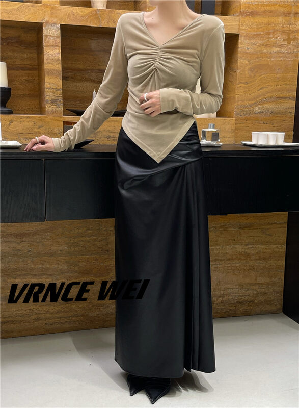 Autumn is new! [VRNCE] Big-name minimalist pleated temperament slim skirt 5381# XYJ