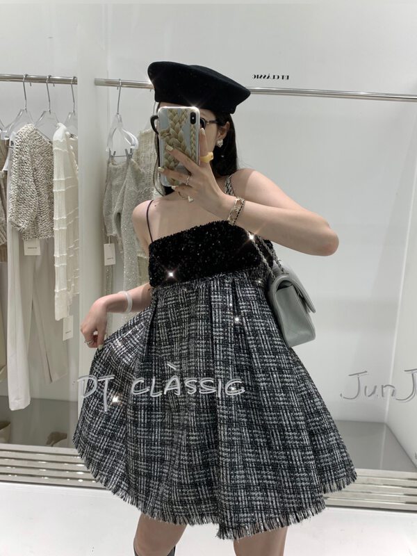 New in early autumn!【DT CLASSIC】Sequin stitching small fragrance suspender dress 4832# XYJ