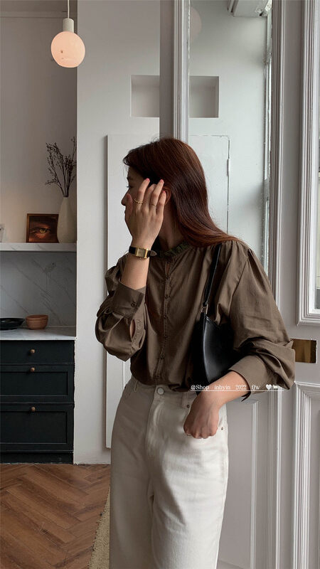 Autumn is new! [IN BY IN] Stand collar fungus edge loose shirt 1116# ZJY