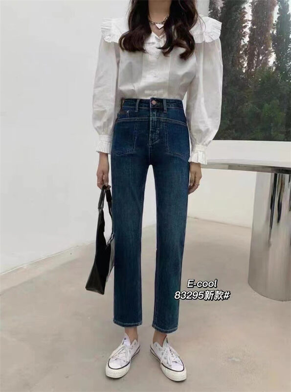New in autumn! [Clothes and denim] Korean style slim cigarette pipe nine-point jeans 83295# HJY