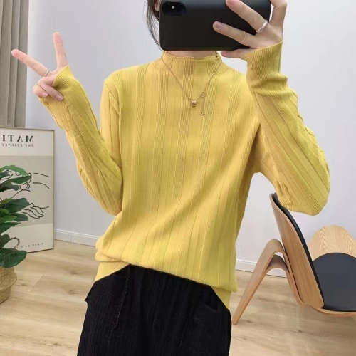 Autumn and winter new half turtleneck soft waxy sweater women's pullover vertical knitted sweater top foreign style bottoming shirt
