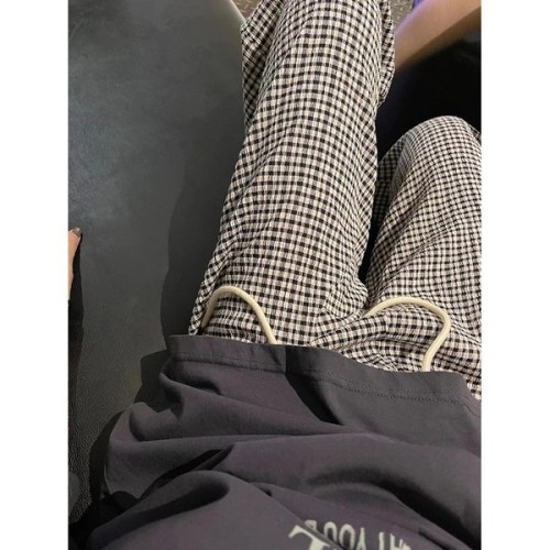 Spring and autumn 2022 new black and white plaid pants women's high waist drape straight wide leg pants