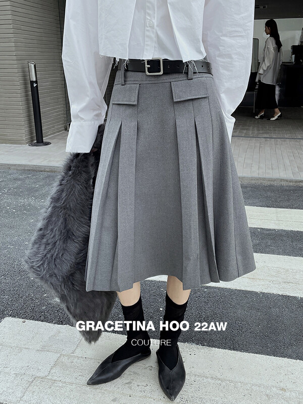 【GRACETINA HOO】Designed high waist pleated skirt (three-dimensional pocket cover decoration) BQ2230# CQW