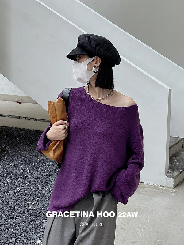 【GRACETINA HOO】Nice French style natural rolled knitted knitted sweater (lazy loose and versatile knitted sweater) Z889# CQW