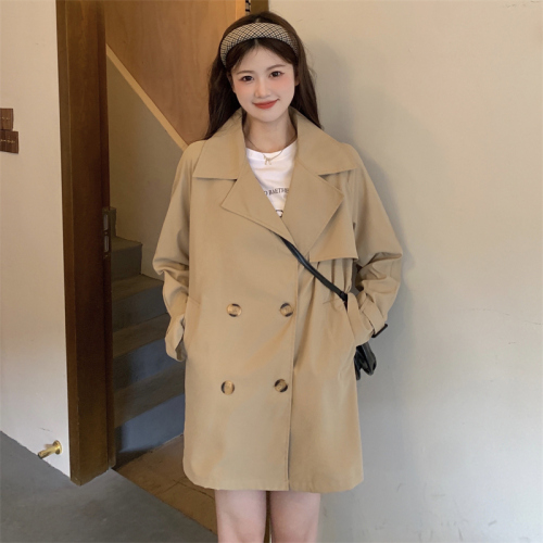 2022 autumn and winter new real shooting Korean version of the lapel retro Chic gas bandage mid-length trench coat
