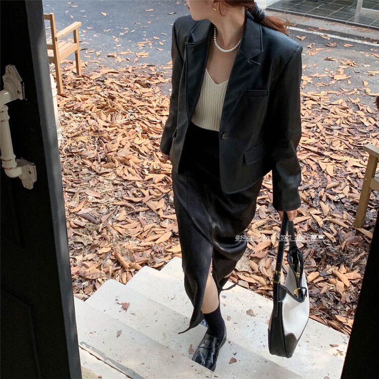 Autumn is new! [IN BY IN] Neat suit collar temperament leather jacket 1165# ZJY