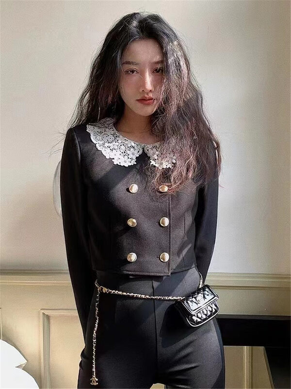 Autumn is new! [66 clothing] French double-breasted color-blocking short coat L5560# JJ