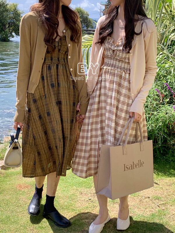 New in early autumn!【BEST OF YOU】Fashion Plaid Mid-Length Dress 9902# HBX