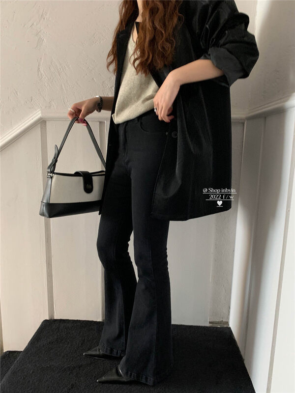 New in autumn! [IN BY IN] Pure black micro-flare all-match jeans 1203# ZJY
