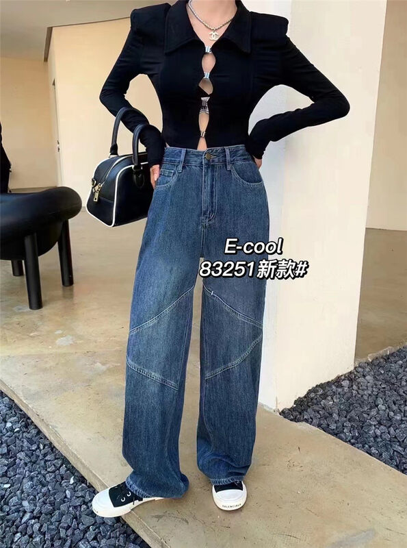 New in autumn! [Clothes and jeans] Casual stitching wide-leg jeans 83251# HJY