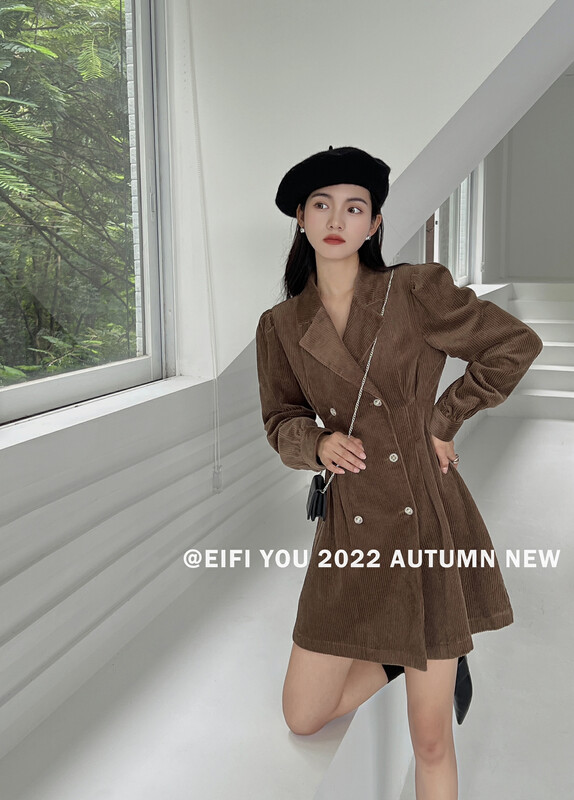 New in autumn!  【EI FI YOU】Double-Breasted Corduroy Suit Dress (with Crossbody Bag) 3825# LSL