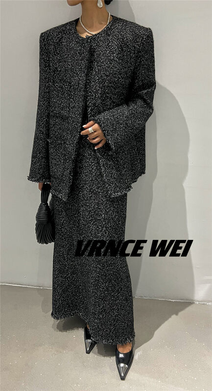 New in autumn! [VRNCE] Big-name simple tassel slit high-waisted skirt 3392B# XYJ