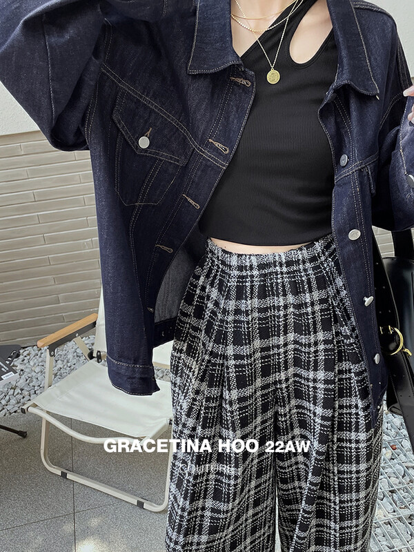 【GRACETINA HOO】Cocoon-shaped simple and loose silhouette all-match denim jacket N082