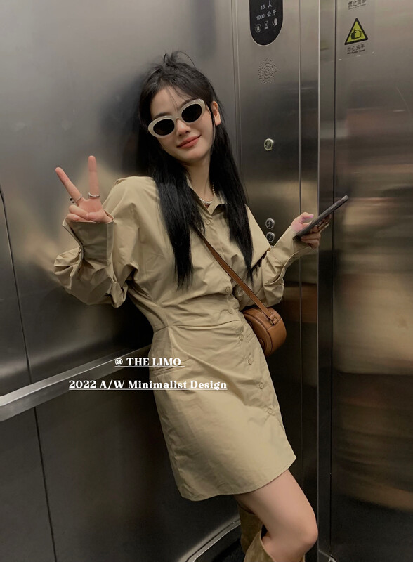 Autumn is new!【THE LIMO】Korean style slimming oblique button dress 6848# XYJ